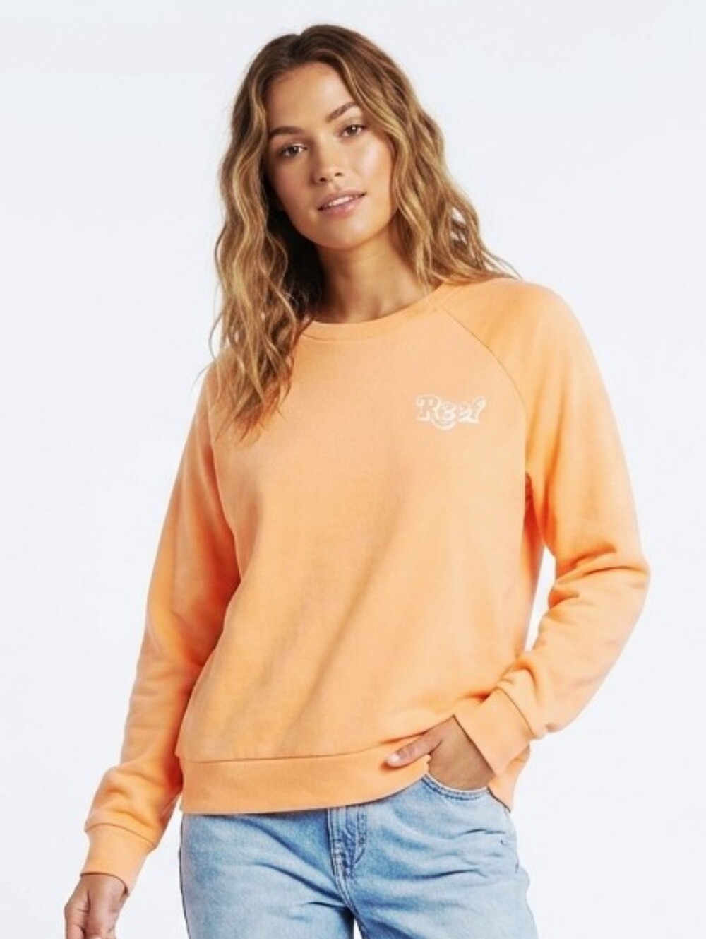 REEF Women's Palmtree Graphic Sweatshirt In Light Orange Size Large